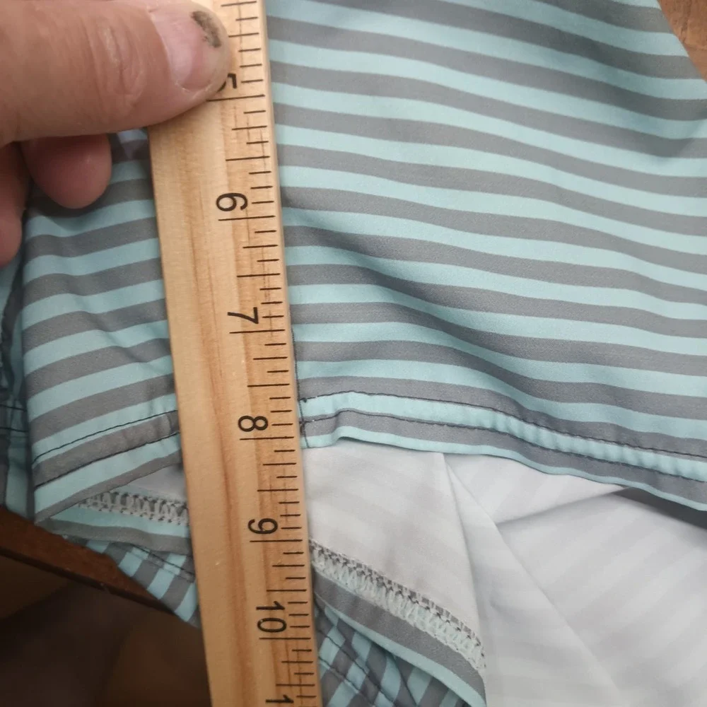 Toes on the Nose Mens Striped Board Shorts Grey Blue Size 36 Swim Trunks Pocket‎